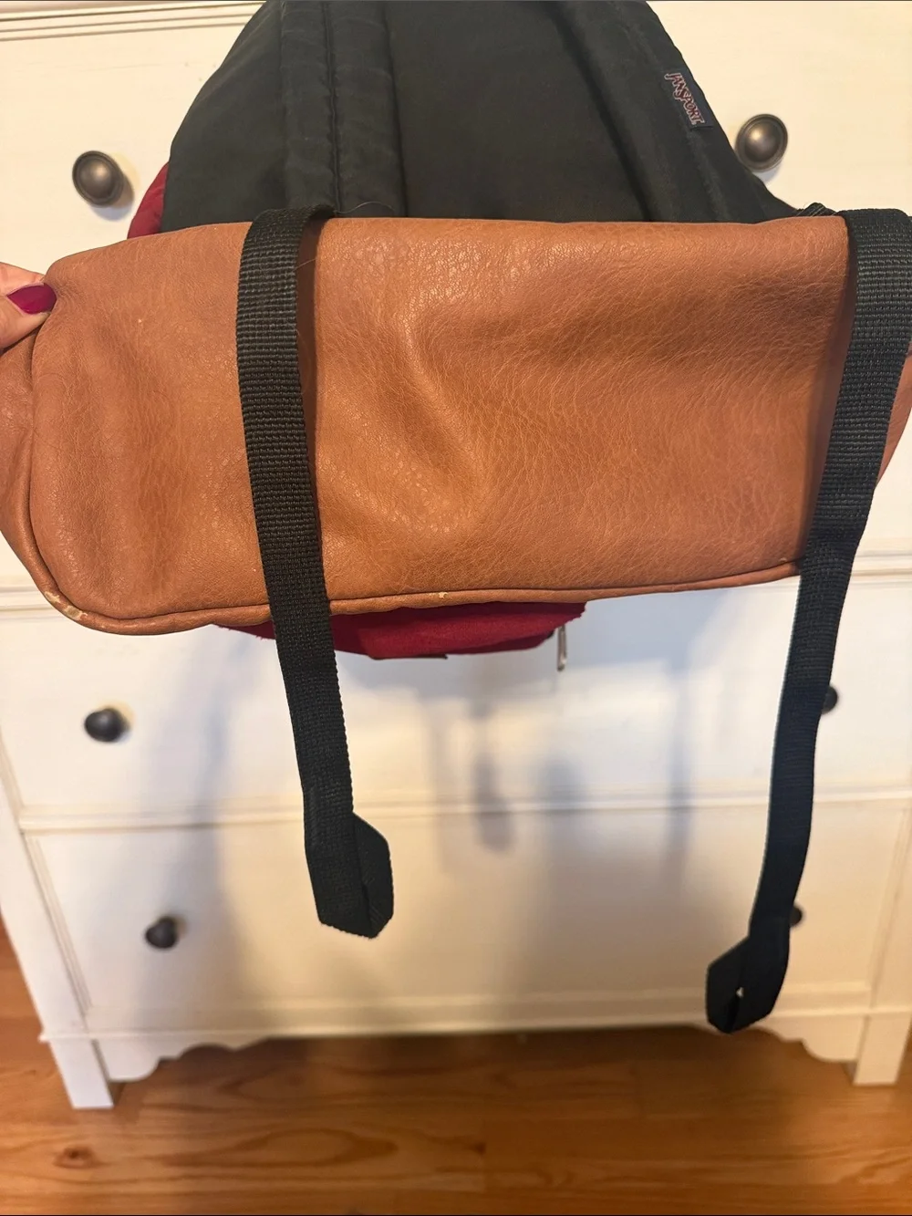 Jansport Red/Maroon Canvas Backpack with Brown Base